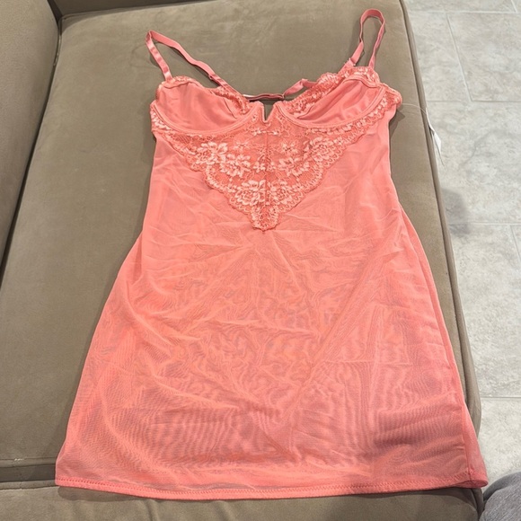 Coral Lace Slip Dress - Picture 1 of 3